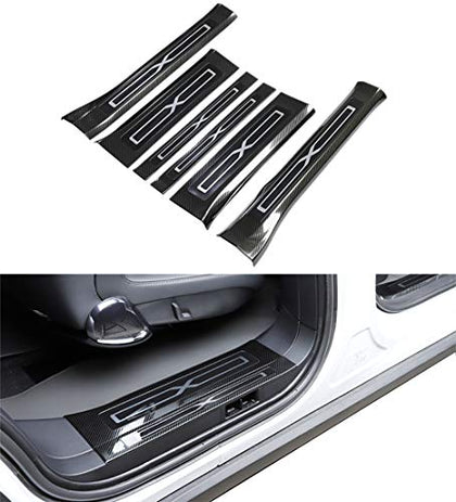Stainless Steel Door Scuff Plate for Tesla Model X 2016-2020 Car Accessories - Imitation Carbon Fiber (Pack of 6)