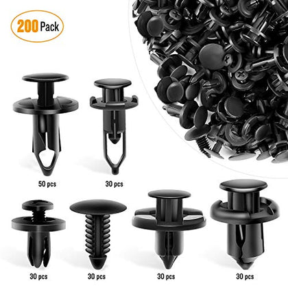 GRC-47 Universal Plastic Fender Clips,200 Pcs Push Bumper Fastener Rivet Clips with 6 Size Auto Body Retainer Clips Bumpers,Car Fender Replacement for Tesla Model S, 3,  X, & Y