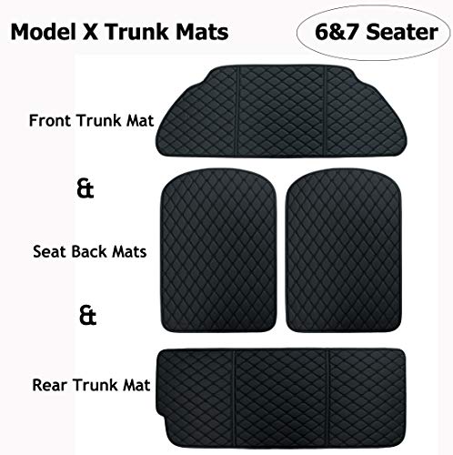 Model X 6 Seat and 7 Seat Front and Rear Trunk Mat and 3rd Row Seat Back Protector Mats for Tesla Model X (2016-2020) Models - Laser Measured (4 Pcs)