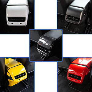 Car Rear Armrest Box Air Conditioning Vent Outlet Cover Trim Frame for Tesla Model 3 Carbon Fiber ABS Accessories Decoration(Red)
