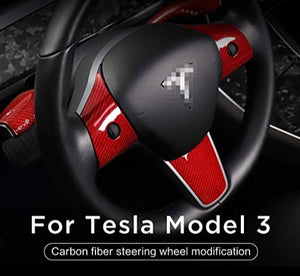 Carbon Fiber Steering Wheel Decorative Patch for Tesla Model 3 Tesla Model Y Interior Auto Accessories(red Carbon Fiber)