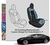 Front Custom Fit Two Tone Black/Tropical Leaves Print Fully Wrapped Fabric Cloth Seat Covers for 2017-2022 Tesla Model 3 & Model Y (2 Pieces)