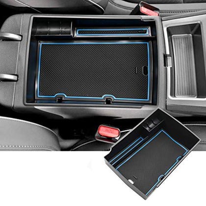 Center Console Organizer Customized for 2018 2019 2020 Kona EV Insert ABS Black Materials Tray Armrest Box Glove Secondary Storage Box with Coin and Glass Holder (Blue)