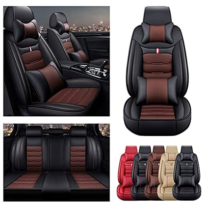 Front & Rear Seat Covers with Headrest Backrest Cushions for Chevy Chevrolet Bolt EV EUV Car Seat Cover Luxury PU Leather Comfortable Wear Resistant Black×Brown