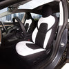 Front Custom Fit Two Tone White/Black Fully Wrapped Fabric Cloth Seat Covers for 2017-2022 Tesla Model 3 & Model Y (2 Pieces)