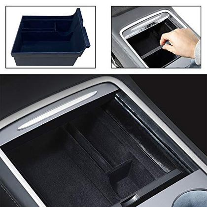 Center Console Organizer Tray Compatible with Latest 2021 Tesla Model 3 & Y Flocked