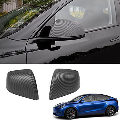 Tesla Model Y Side Door Mirror Cover Carbon Fiber Pattern Rearview Mirror Molding Trim for Tesla Model Y Accessories 2020-2021 (Matte Carbon Fiber Pattern)