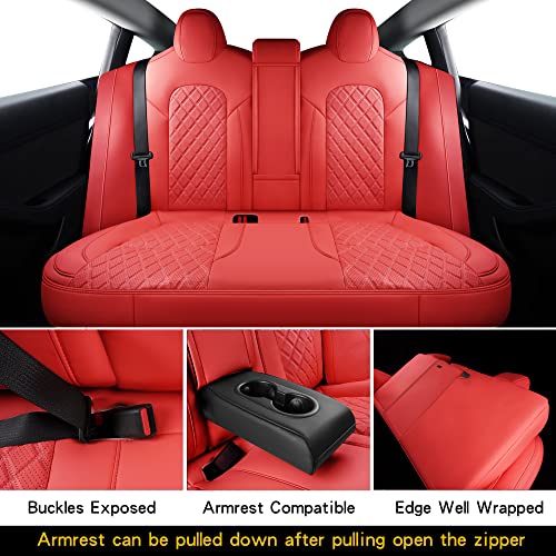 Full Coverage & Tailored Fit Faux Leather Seat Cover Set for Tesla Model 3 (Red)