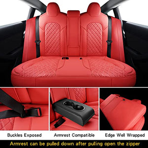 Full Coverage & Tailored Fit Faux Leather Seat Cover Set for Tesla Model 3 (Red)