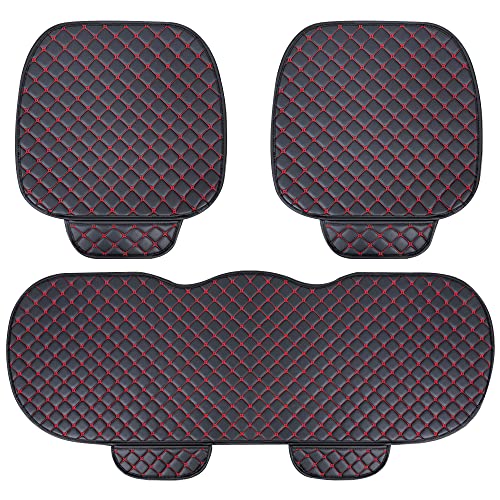 Car Interior Seat Cushion Cover for Jaguar E-PACE F-PACE I-PACE XE XF XFR XJ6 X-Type S-Type PU Leather Diamond Mats 3 Pack (Black Beige)
