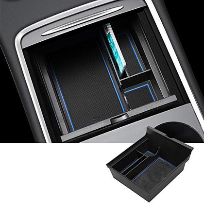 Center Console Organizer Compatible with 2021-2022+ Latest Tesla Model Y Model 3 Accessories Insert ABS Black Materials Tray Armrest Secondary Storage Box (Blue)