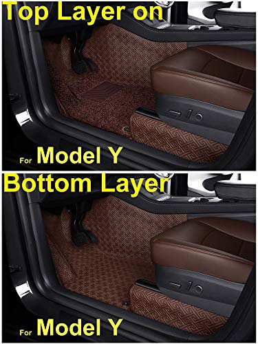 Floor Liner Fit for Tesla Model Y 2020 2021 Fully Embedded No Edge Customized Floor Mat Frunk Trunk Blanket-Non-Slip Waterproof Car Carpet Protect All Weather(Brown)