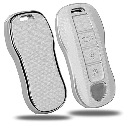 TPU Key Fob Cover Case for 2017-2021 Porsche Panamera Cayenne Macan Taycan 911 918 Carrera Full Protection Smart Key Remote (White)