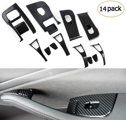 Tesla Model 3 & Y 100% Real Carbon Fiber Inner Window Door Switch Covers/ Trim (14 Pieces)