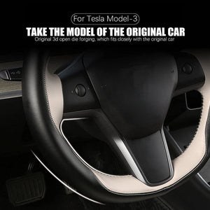Microfiber Two Tone Leather Steering Wheel Cover for 2017-2022 Tesla Model 3 & Y