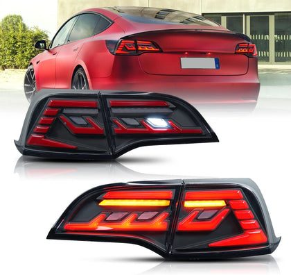 Sport Style LED Tail Lights For Tesla Model 3 & Model Y With Start Up Animation Sequential Indicator US Version Rear Lamps