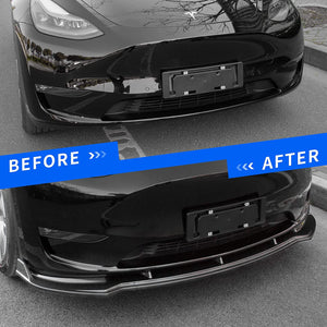 3 Piece ABS Plastic with Carbon Fiber Pattern Front Splitter Lip Kit for Tesla Model Y