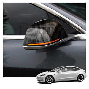 ABS Carbon Fiber Side View Mirror Housing with Built in LED Turn Signal Indicator Light for Tesla Model 3