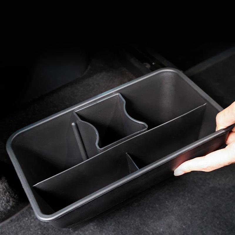 Tesla Model Y Storage Box Under Rear Air Outlet Organizer Rear ABS Flocking Box (Rear Middle ABS Flocking Box)