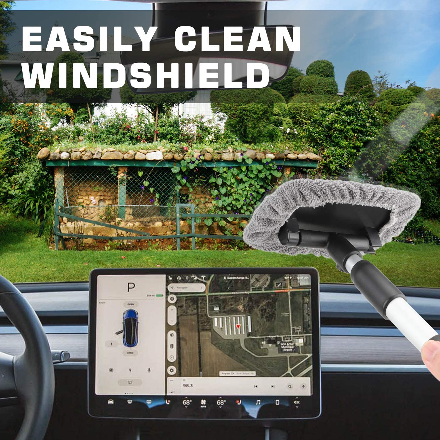Tesla Model S, 3, X, Y Windshield Cleaning Tool Kit, Adjustable, Micro