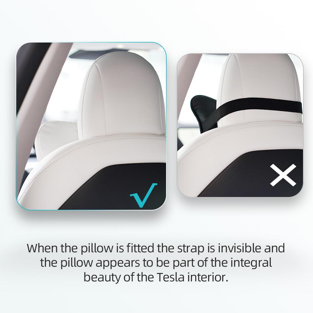 Leather Headrest Neck Pillow For Tesla Model 3 & Y Neck Support