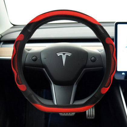 Microfiber Leather + Silica Gel Steering Wheel Cover for 2017-2020 Tesla Model 3