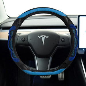 Microfiber Leather + Silica Gel Steering Wheel Cover for 2017-2020 Tesla Model 3