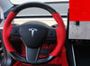 Carbon Fiber and Red Leather Steering Wheel Cover for Tesla Model 3 & Y