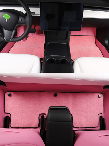 Fully Surrounded Microfiber Leather Pink Floor Mats for Tesla Model 3 & Y