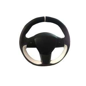 Suede Leather White Protective Covers For Tesla Model 3 2017 2020 Interior Accessories steering Wheel Cover Hand-stitched Case