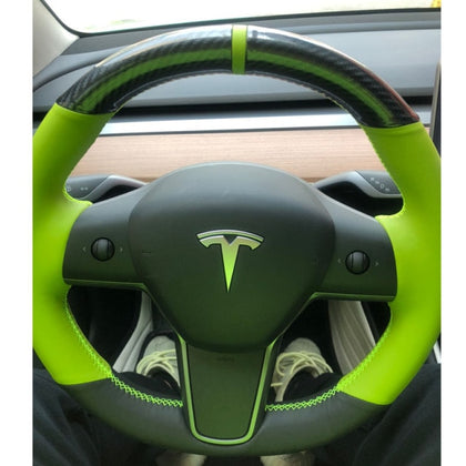 Multi Tone Carbon Fiber Leather Steering Wheel Cover for Tesla Model 3 & Y
