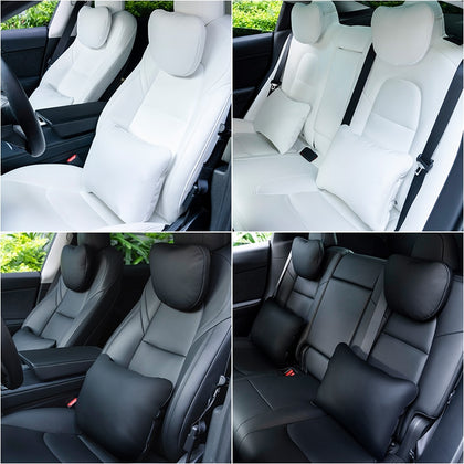 High-Quality Leather Headrest Neck Pillow and Lumbar Support Pillow for Tesla Model 3 & Y