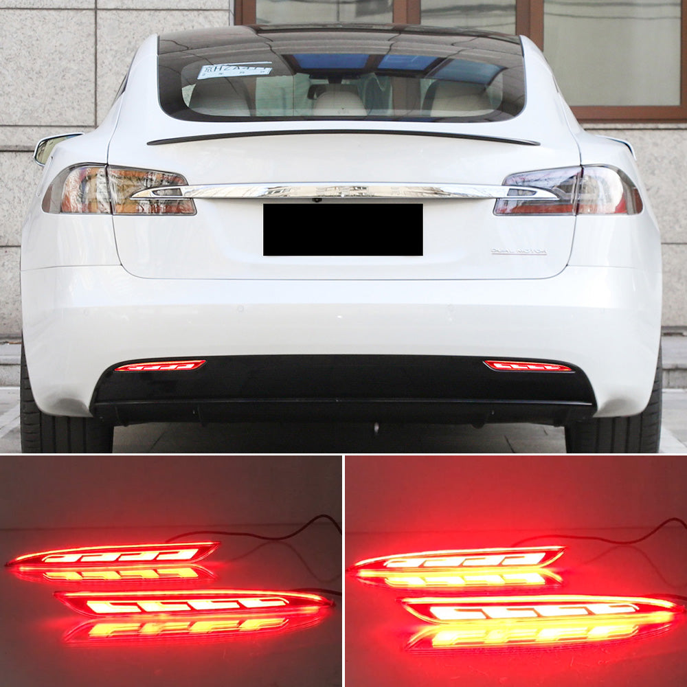 2PCS Car LED Rear Lights For Tesla Model S 2012 - 2019 2020 2021 Turn Signal Reflector Bumper Lamp Brake Light